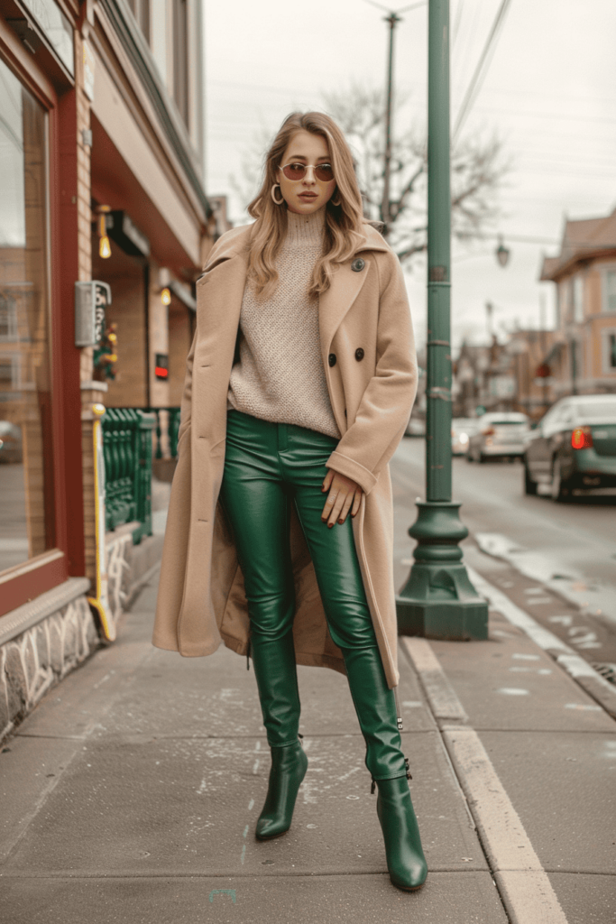 Green pants black boots hot sale