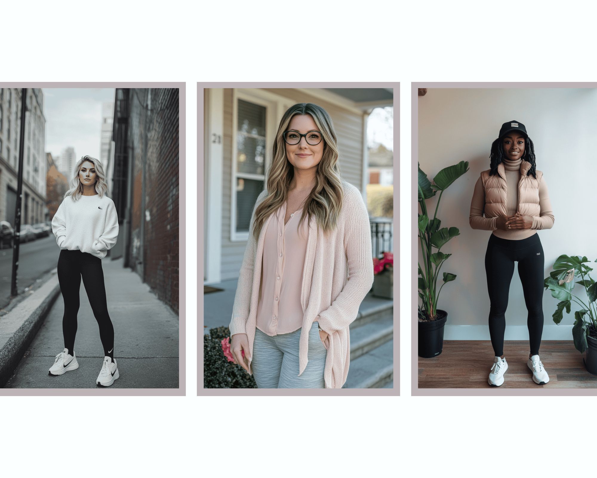 image showing 3 women different kinds of leggings outfits for winter