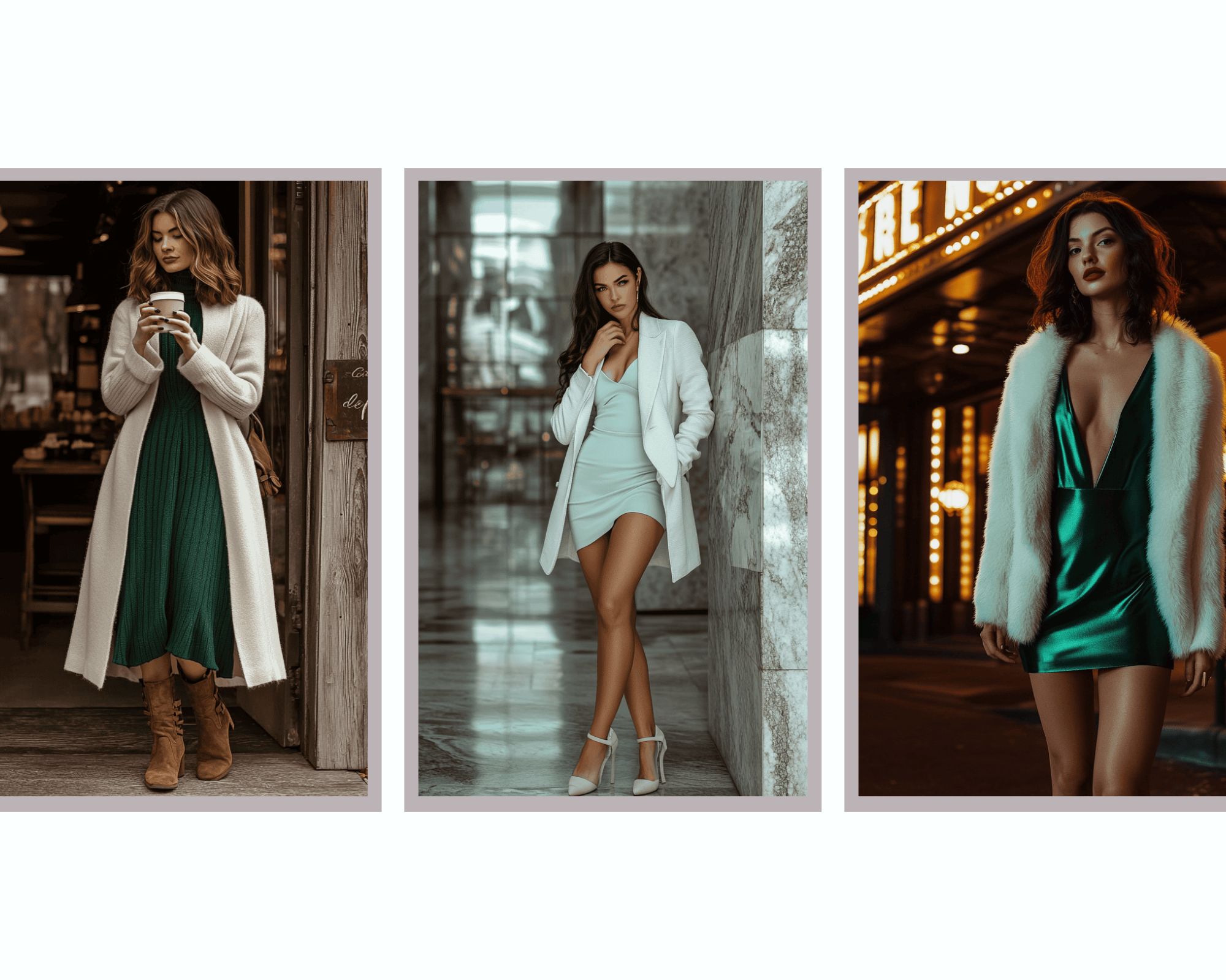 Image showing 3 women wearing different kinds of green dress outfits to showcase how versatile a green dress can be