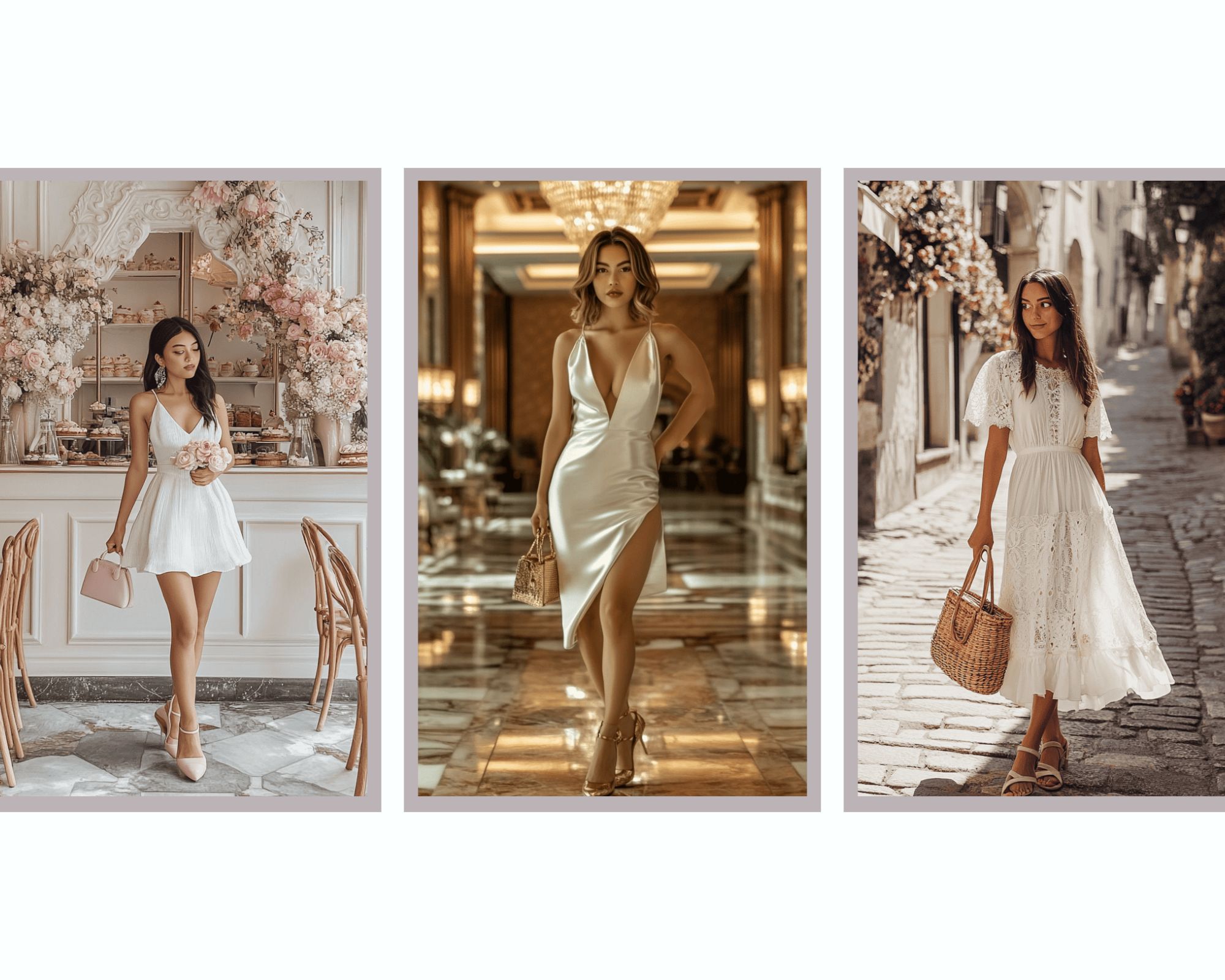 Image showing 3 women wearing different kinds of white dress outfits